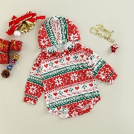 Hot Sale  Baby Christmas Oversize Print Vertical Hoodie Leo Romper