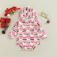 Hot Sale  Baby Christmas Oversize Print Vertical Hoodie Leo Romper