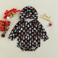 Hot Sale  Baby Christmas Oversize Print Vertical Hoodie Leo Romper