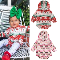 Hot Sale  Baby Christmas Oversize Print Vertical Hoodie Leo Romper