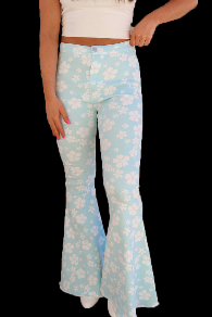 Wholesale Adult‘s Size Mom&Me Light Blue Floral Flare Bottom