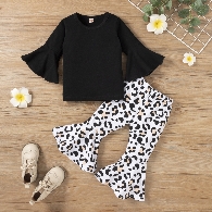 Baby girl flare sleeve top and leopard bell bottom set