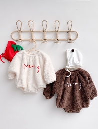 Baby Christmas velvet romper with hood