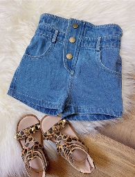 Girl' s high waist denim shorts 